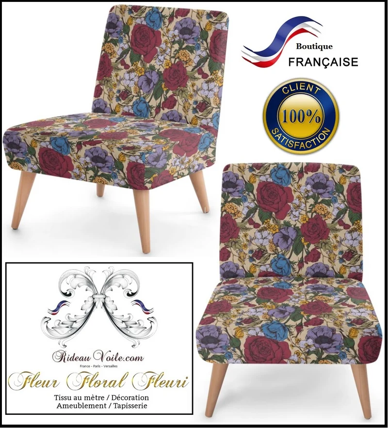 Tissu décoration ameublement motif fleurs voilage rideau tapisserie au mètre siège