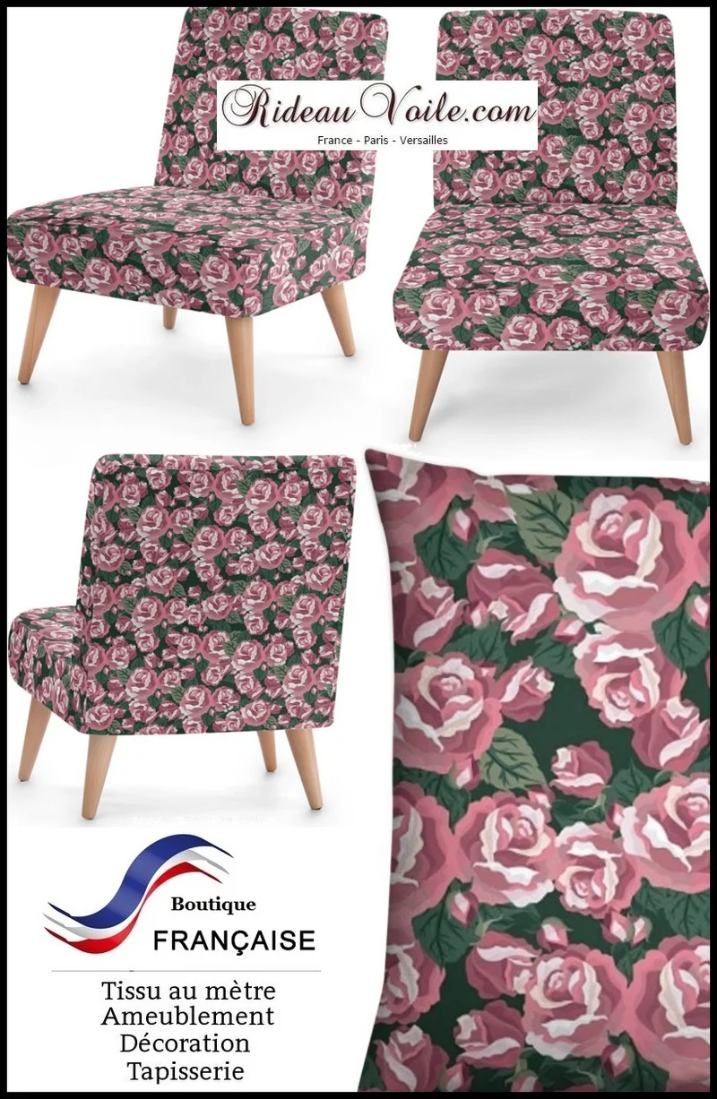 Tissu ameublement mètre rideau couette motif rétro vintage imprimé fleurs Roses