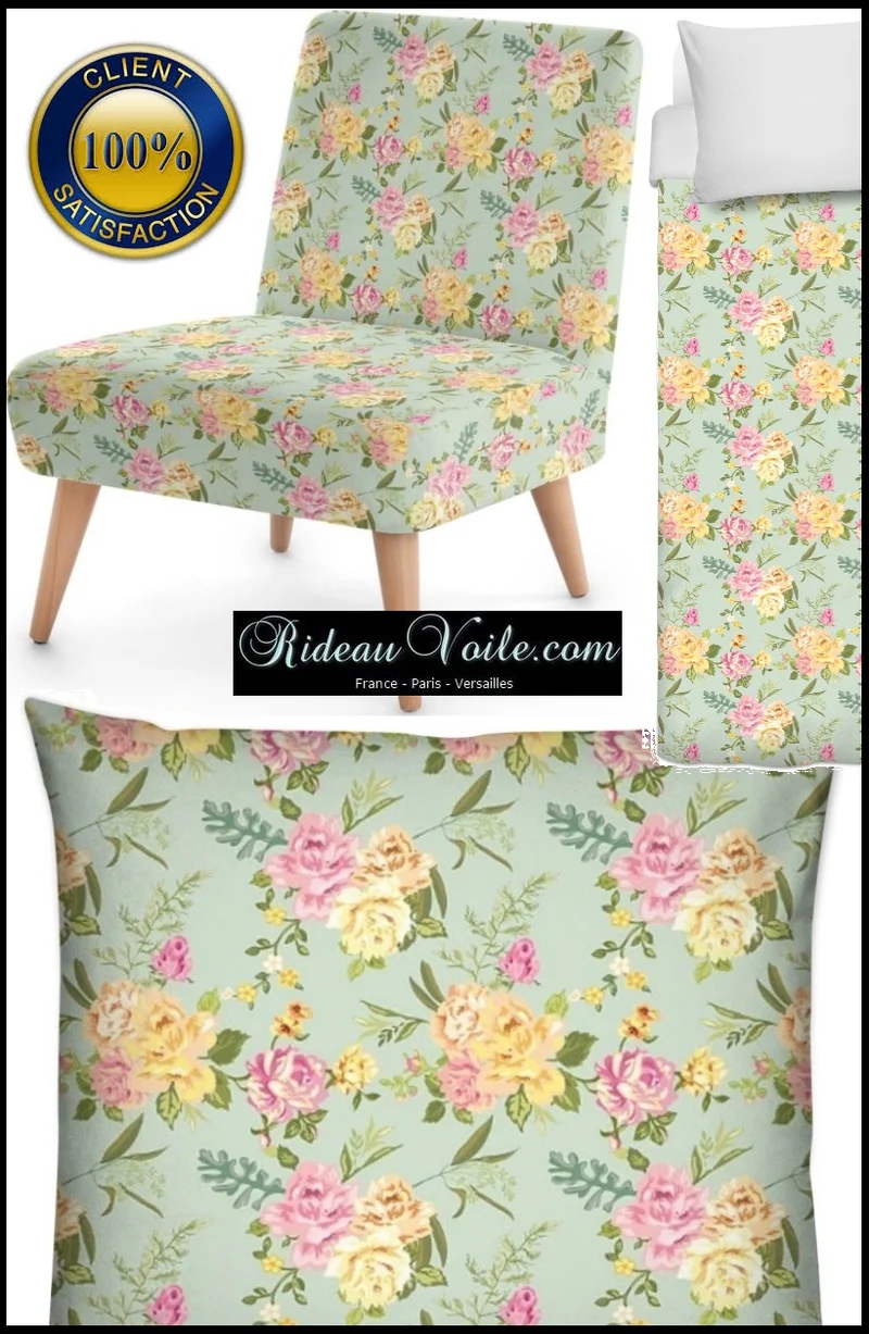Boutique textile imprimé Fleurs de Roses tissu ameublement habillement au mètre