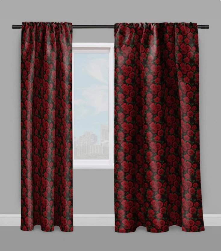 Imprimé Fleurs de Roses rouge motif tissu ameublement au mètre rideau couette