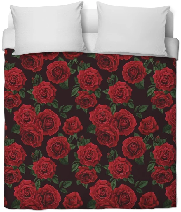 Imprimé Fleurs de Roses rouge motif tissu ameublement au mètre rideau couette