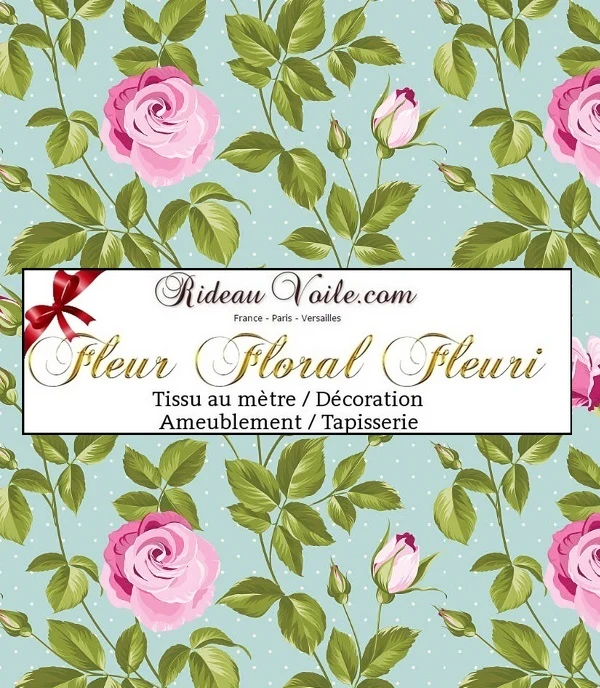 Boutique Fleurs de Roses à points blanc tissu ameublement mètre rideau couette