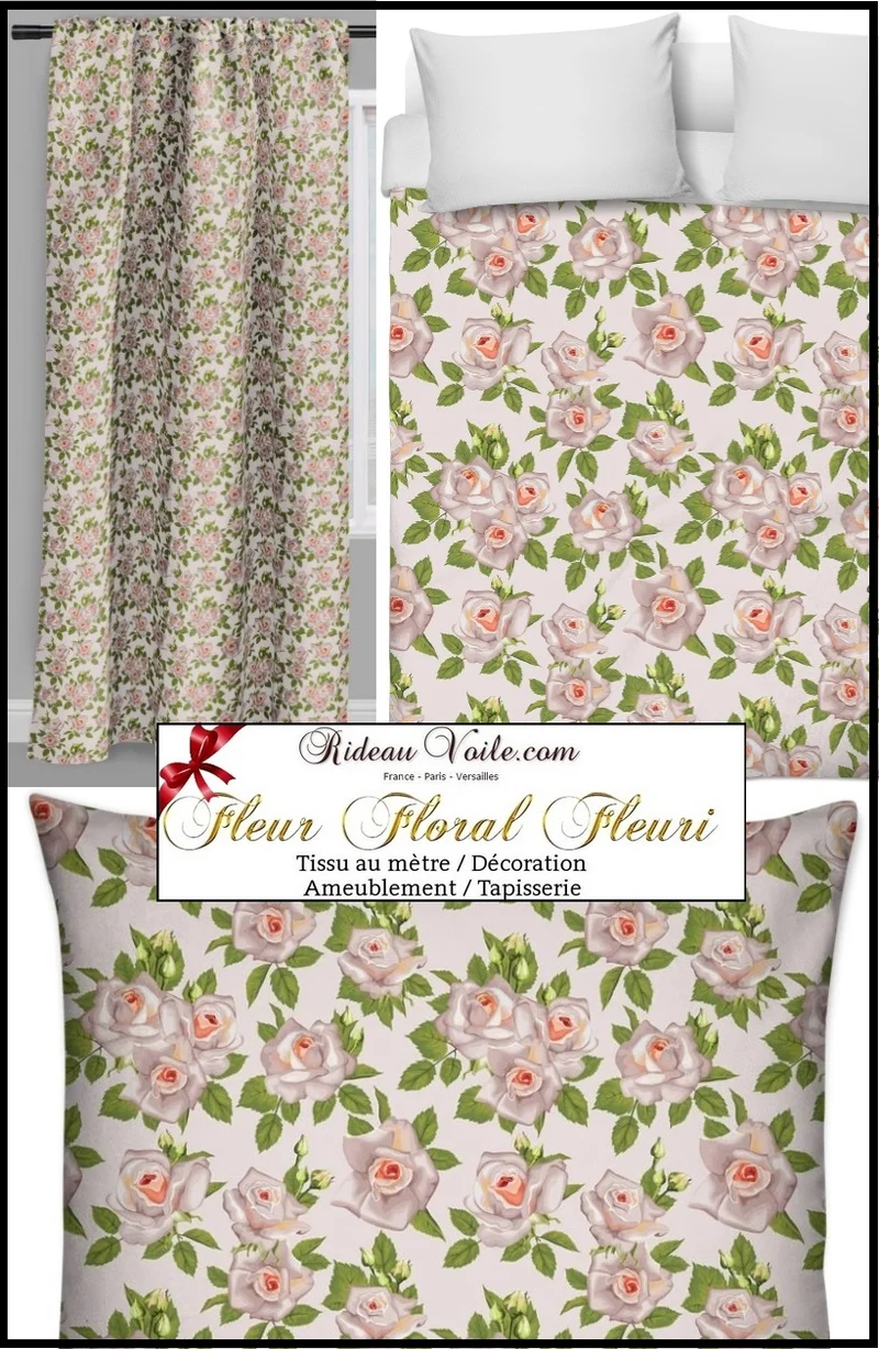 Motif imprimé Fleurs de Roses tissu au mètre rideau Blomstertrykk stoff etter måleren