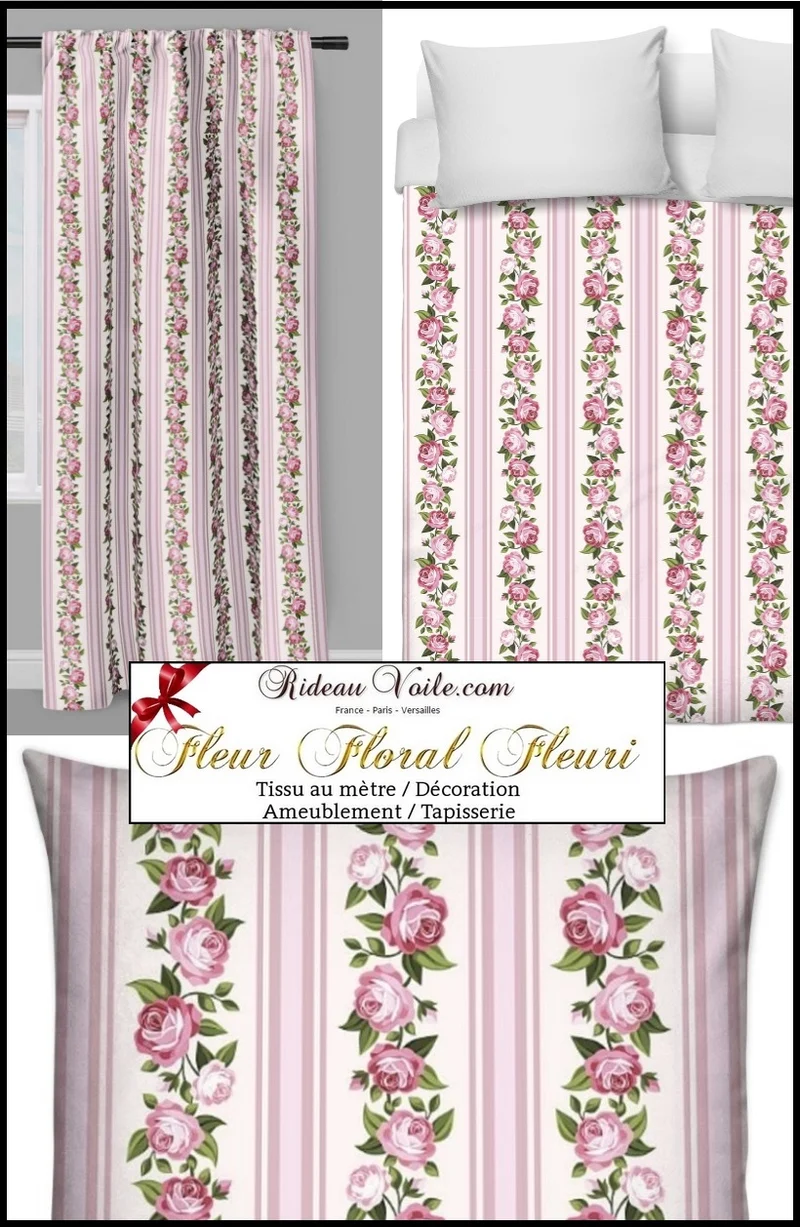 Tapisserie fleurie tissu ameublement mètre rideau guirlande fleur rayé ligne Baroque