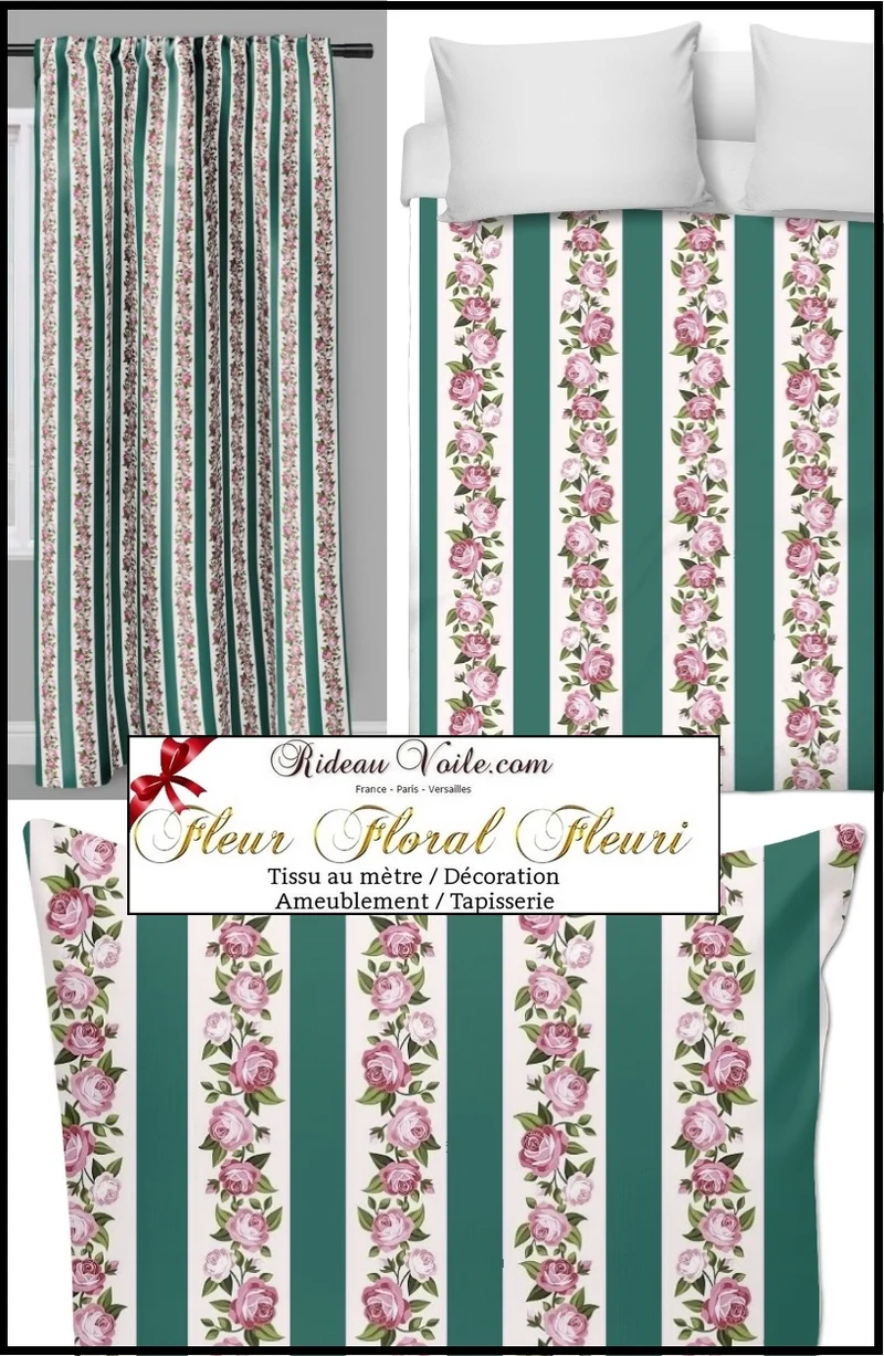 Motif fleuri tissu au mètre rideau fleur Roses linge lit rayé vert Dekostoffe Blumen