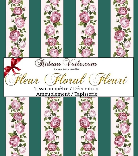 Motif fleuri tissu au mètre rideau fleur Roses linge lit rayé vert Dekostoffe Blumen