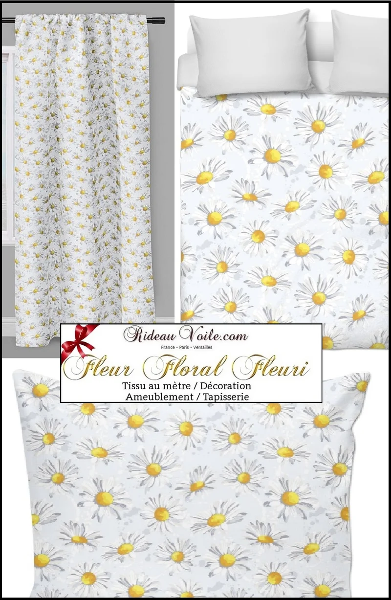 Tissu ameublement Imprimé Motif fleur Marguerite mètre rideau Daisy Motiv Stoff
