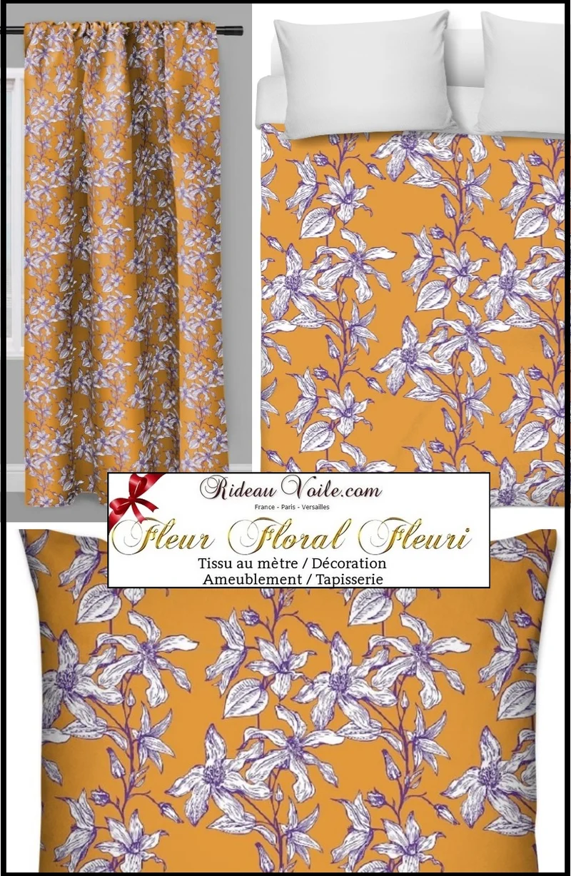 Motif tissu orange ameublement mètre imprimé fleur de Lys floral rideau tapisserie