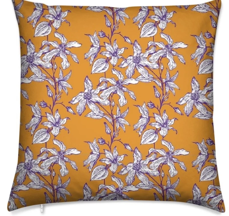 Motif tissu orange ameublement mètre imprimé fleur de Lys floral rideau tapisserie