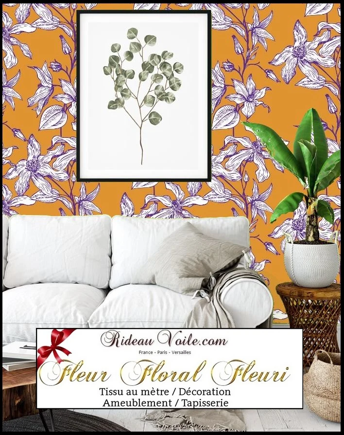 Motif tissu orange ameublement mètre imprimé fleur de Lys floral rideau tapisserie