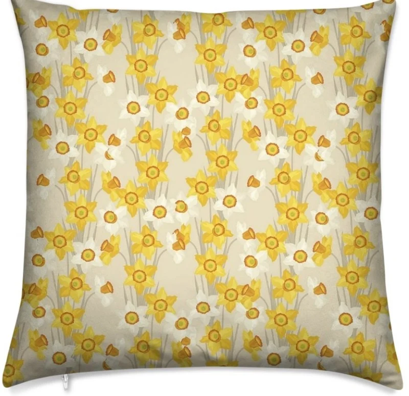 Tissu imprimé motif fleurs Jonquilles jaune ameublement tapisserie mètre rideau voilage