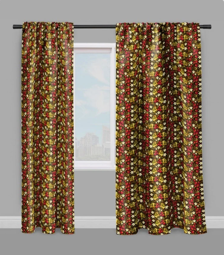 Tissu ameublement motif floral fraise Russe mètre rouge or noir fleurs rideau tapisserie