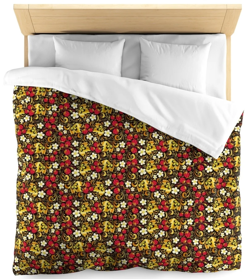Tissu ameublement motif floral fraise Russe mètre rouge or noir fleurs rideau tapisserie
