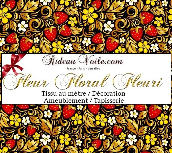 Tissu ameublement motif floral fraise Russe mètre rouge or noir fleurs rideau tapisserie