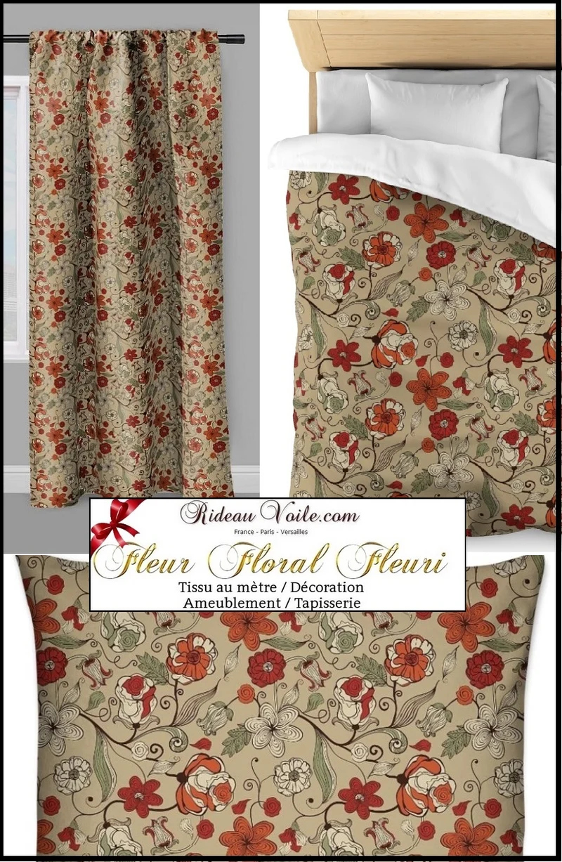 Tissu ameublement motif floral mètre rideau voilage Blumen Stoff Gardinenstoff Floral