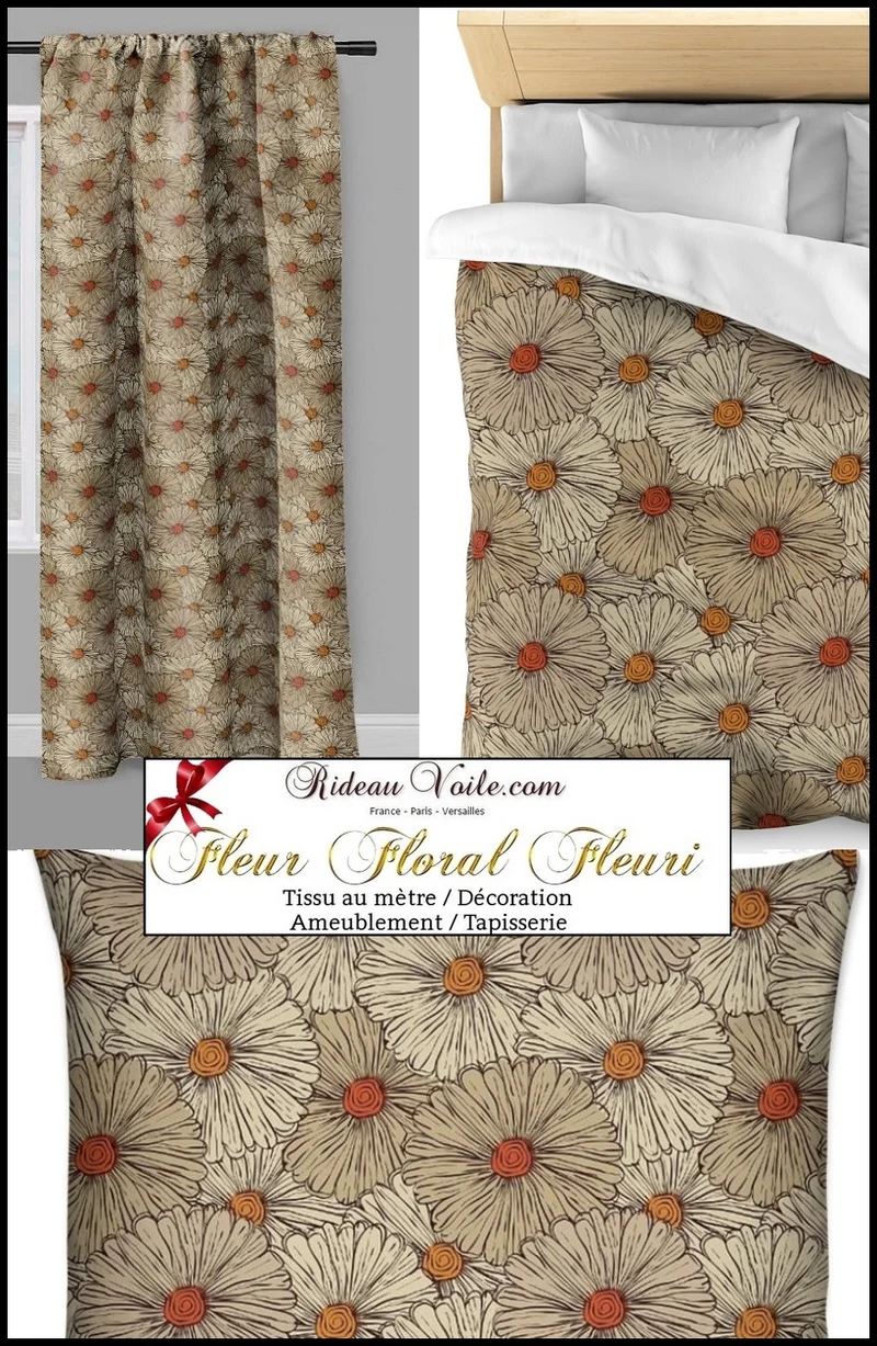 Tissu imprimé motif floral fleuri mètre fleurs rideau Blumen Stoff Gardinenstoff Floral