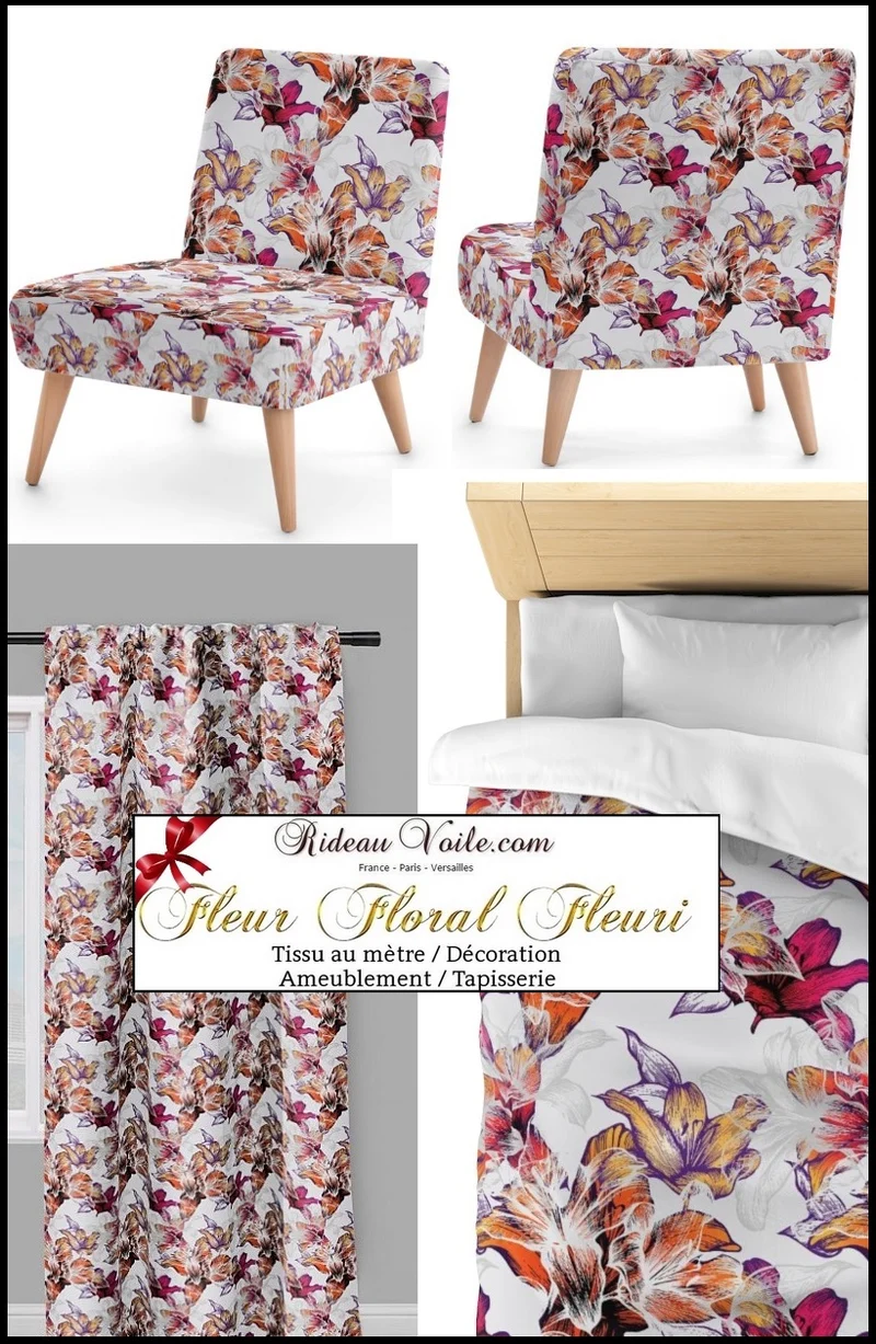 Tissu ameublement motif fleuri papillon mètre imprimé fleurs rideau couette voilage