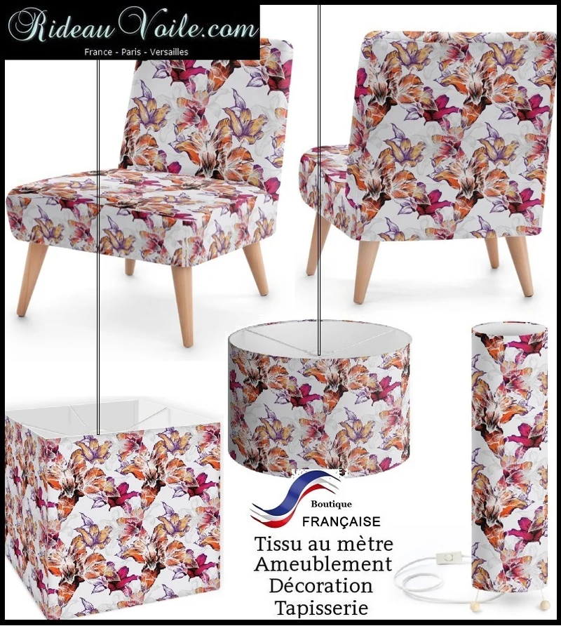 Tissu ameublement motif fleuri papillon mètre imprimé fleurs rideau couette voilage