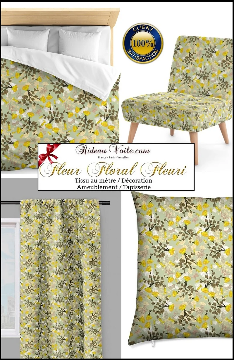 Tissu ameublement tapisserie au mètre imprimé fleurs rideau occultant ignifugé
