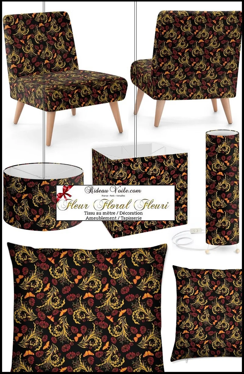 Tissus ameublement jacquard coton velours motif fleurs mètre rideau couette voilage