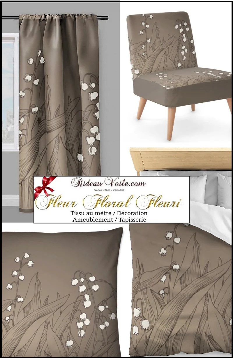 Tissu marron ameublement mètre fleur imprimé muguet rideau couette floral tapisserie