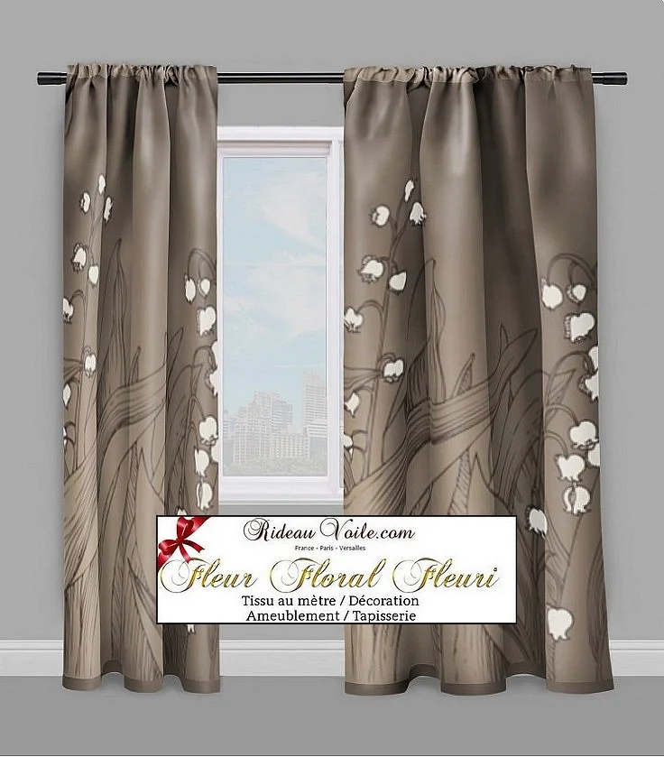 Tissu marron ameublement mètre fleur imprimé muguet rideau couette floral tapisserie