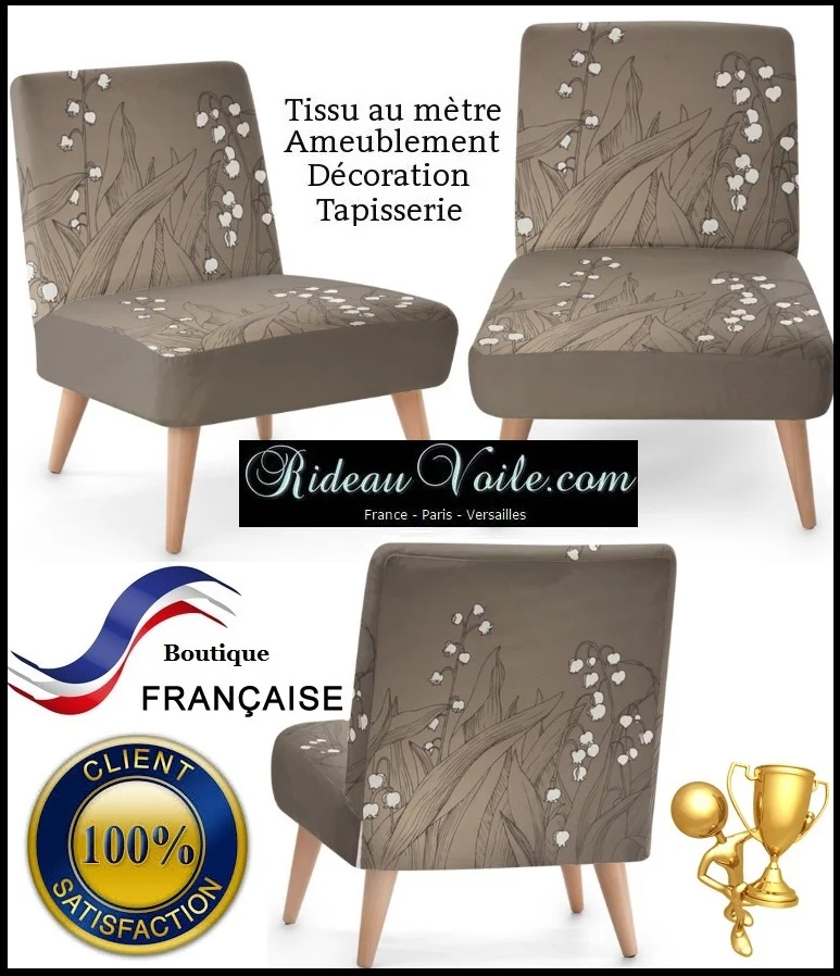 Tissu marron ameublement mètre fleur imprimé muguet rideau couette floral tapisserie