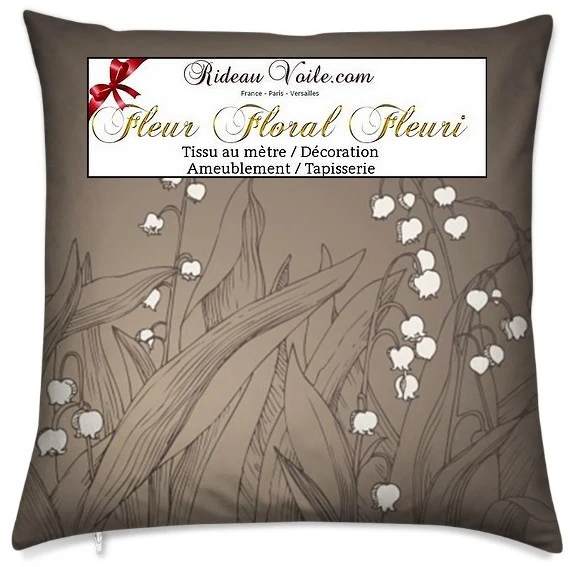 Tissu marron ameublement mètre fleur imprimé muguet rideau couette floral tapisserie