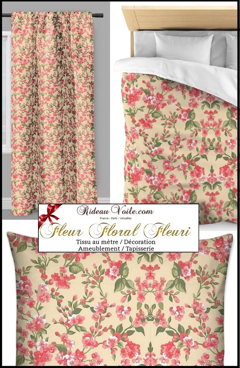 Tissu ambiance décoration fleurie ameublement tapisserie au mètre fleurs rideau volage