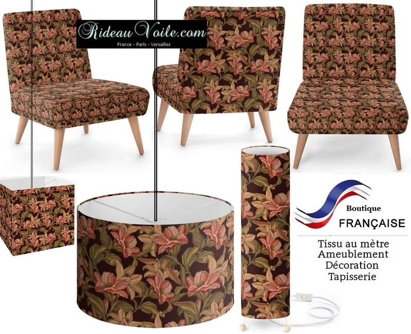 Tissu ameublement mètre motif fleur rideau couette voilage Upholstery fabric meter
