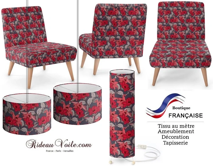 Tissu ameublement au mètre fleuri fleur confection rideau coussin couette sur mesure