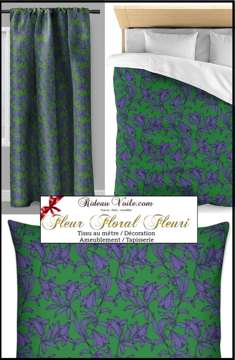 Tissu mètre vert fleur de lys rideau couette Blummen Rido Blumen muster Vorhang stoff