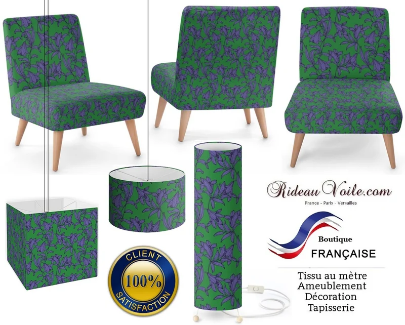 Tissu mètre vert fleur de lys rideau couette Blummen Rido Blumen muster Vorhang stoff