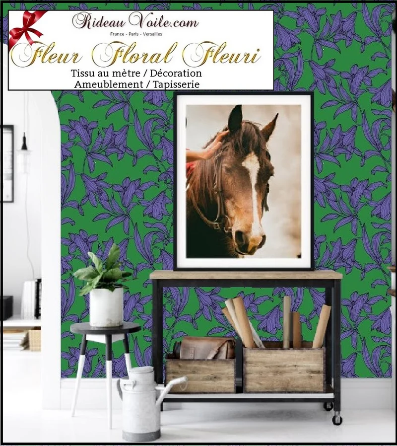 Tissu mètre vert fleur de lys rideau couette Blummen Rido Blumen muster Vorhang stoff
