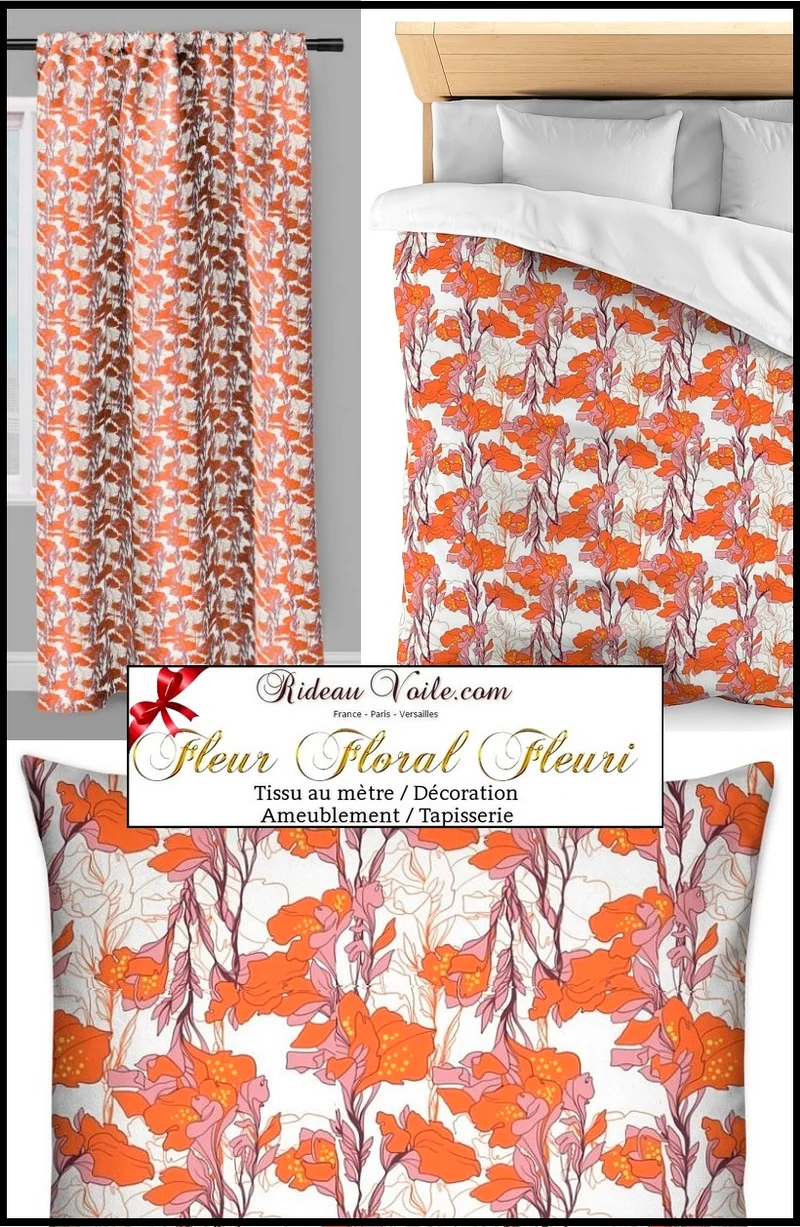 Tissu ameublement mètre fleur lys orange Blummen Rido Blumen muster Vorhang stoff