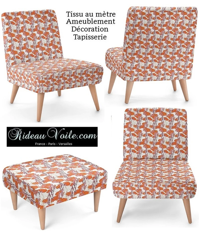 Tissu ameublement mètre fleur lys orange Blummen Rido Blumen muster Vorhang stoff
