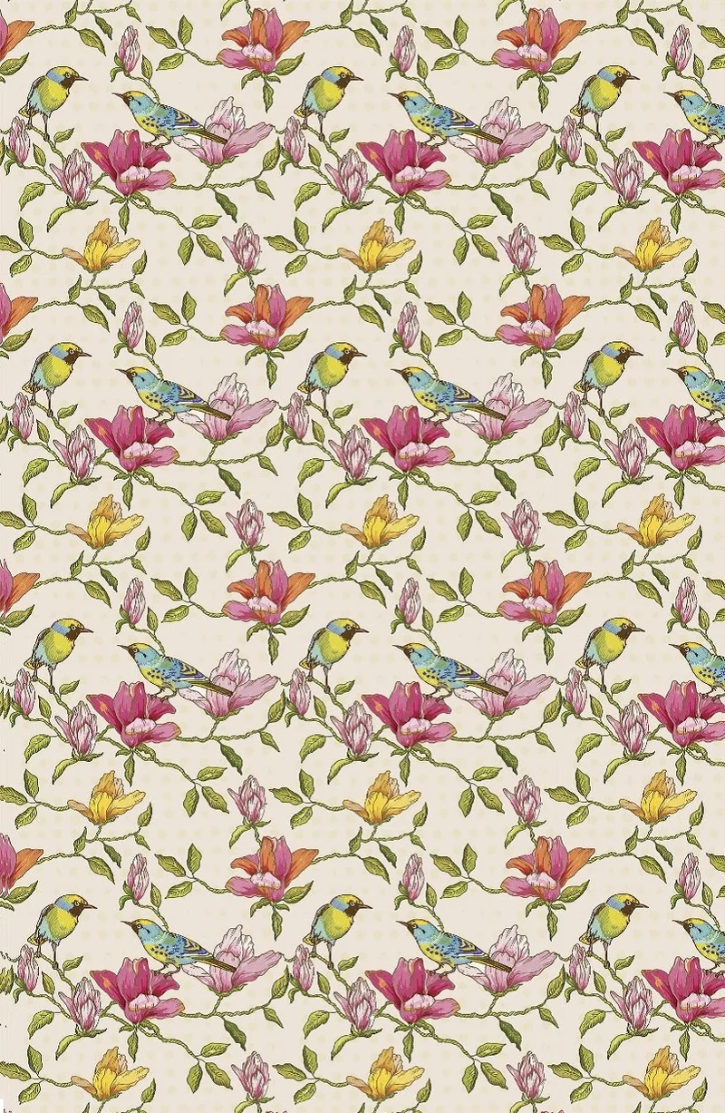 Tissu au mètre motif oiseaux branche été fleur rouge feuilles rideau coussin couette