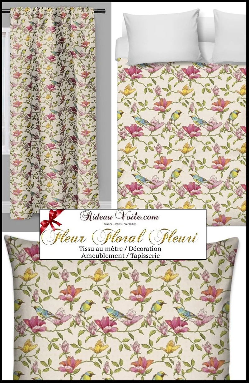 Tissu fleurs oiseaux mètre rideau couette Kukkakuvio verhokangas Tessuto tende fiori
