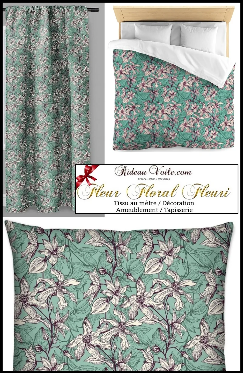 Tissu ameublement mètre ignifugé occultant tapisserie motif imprimé fleurs rideau voilage
