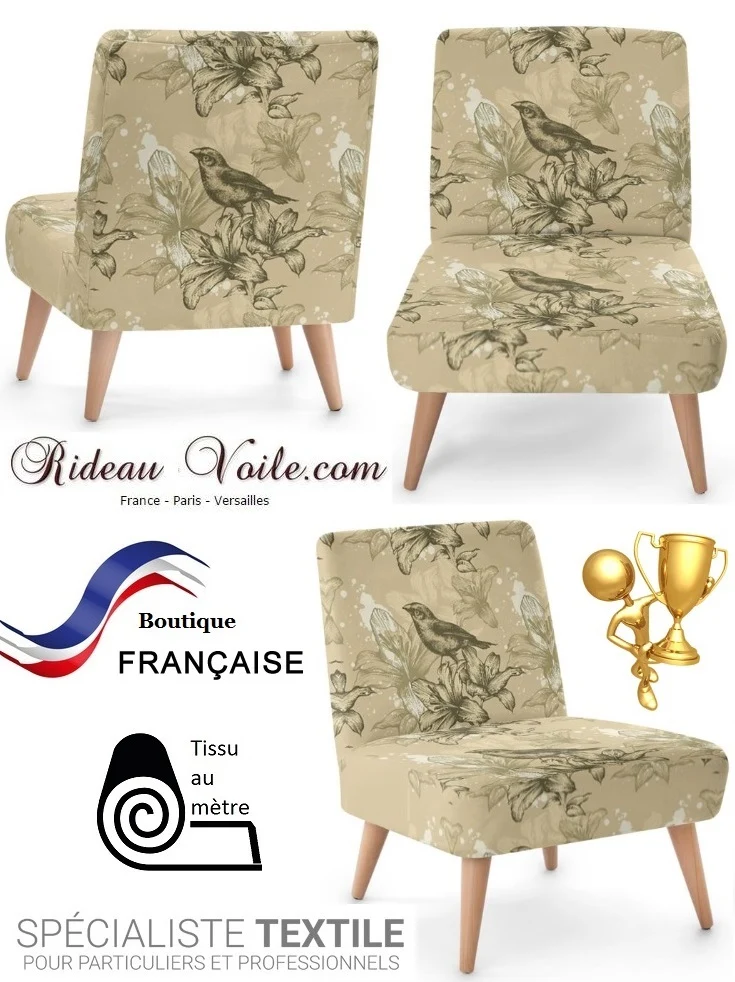 Boutique motif Toile de Jouy tissu au mètre imprimé fleur de lys oiseaux rideau