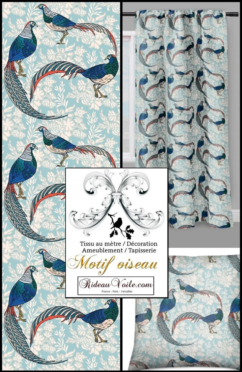 Tissu Voilage Jacquard Velours ameublement mètre oiseaux imprimés rideau ignifugé