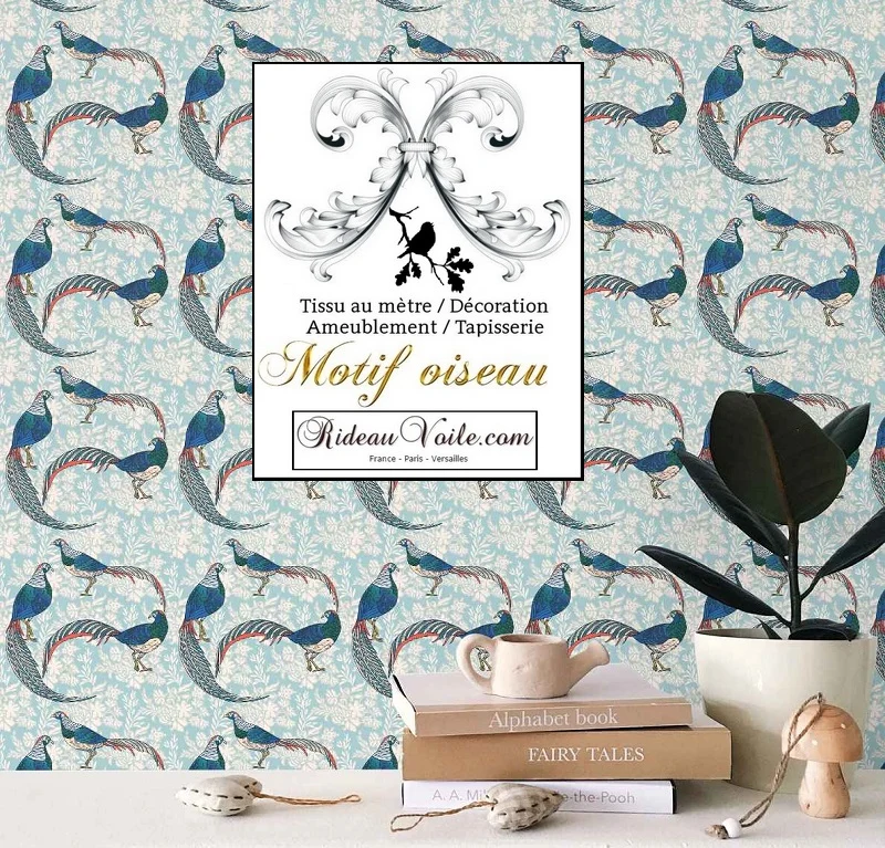 Tissu Voilage Jacquard Velours ameublement mètre oiseaux imprimés rideau ignifugé