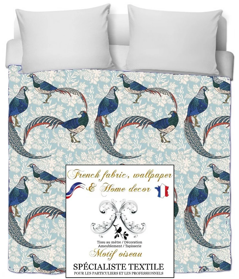 Tissu Voilage Jacquard Velours ameublement mètre oiseaux imprimés rideau ignifugé