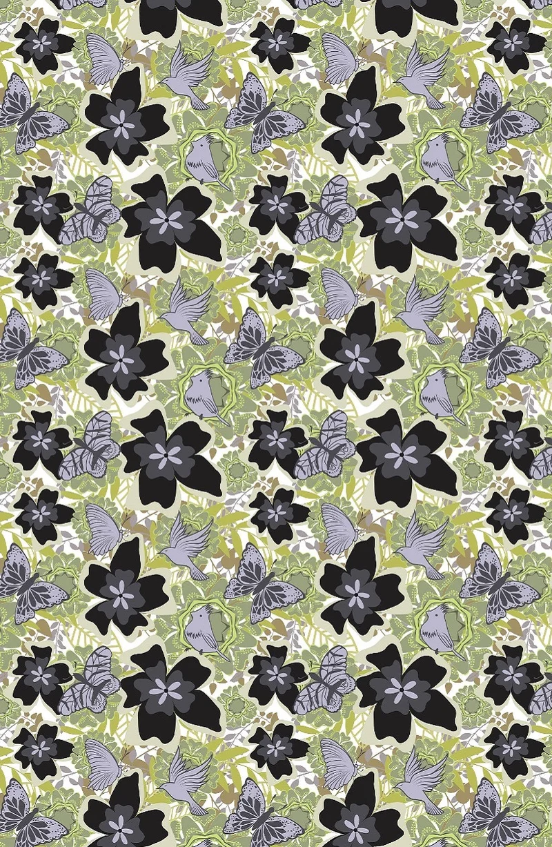 Tissu au mètre motif fleur oiseaux rideau coussin couette siège
