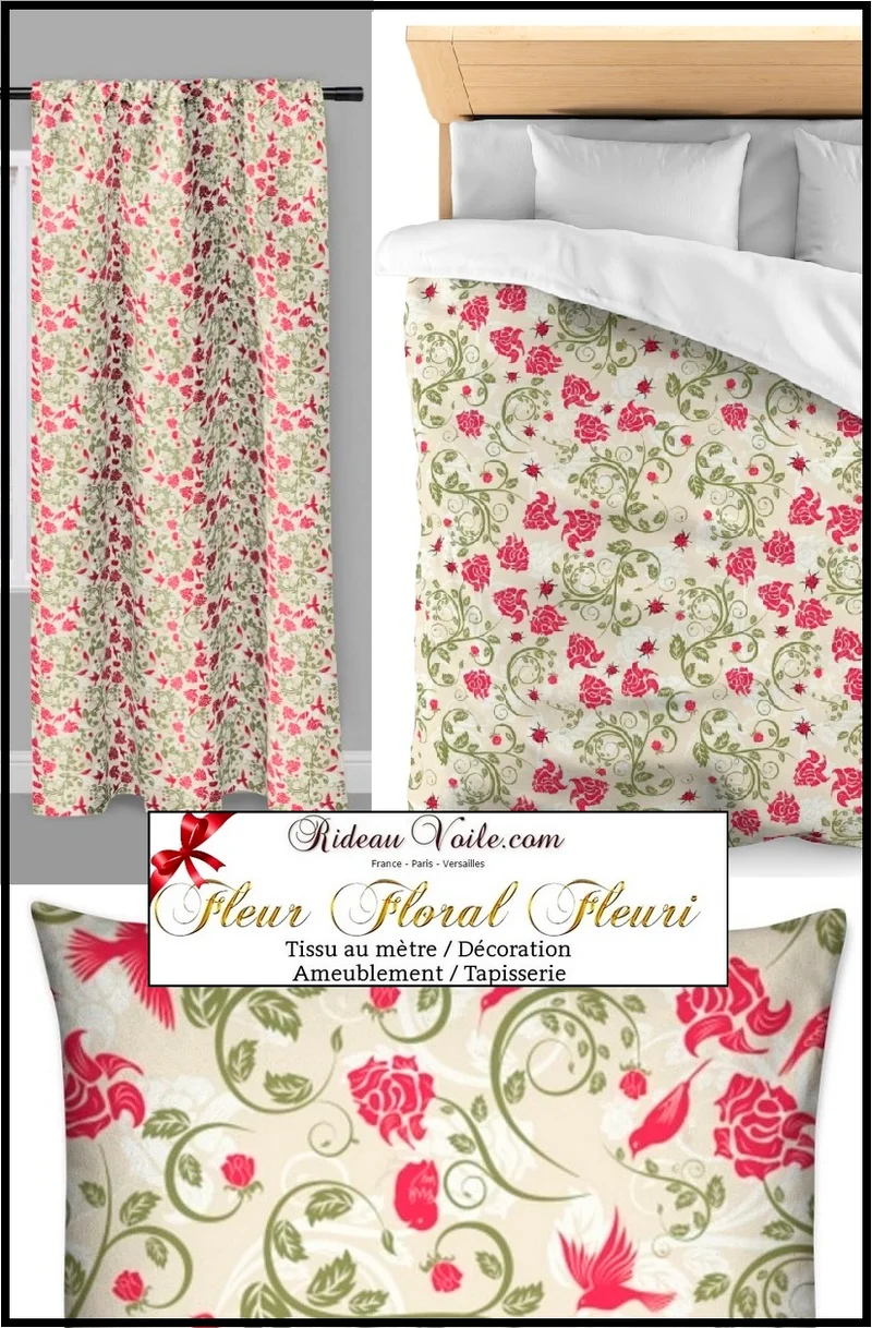 Boutique tissu ameublement mètre motif oiseau fleur imprimés rideau coussin couette
