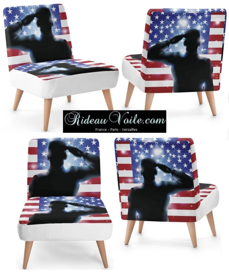 Tissu au mètre rideau couette Soldat Américain motif salut drapeau USA