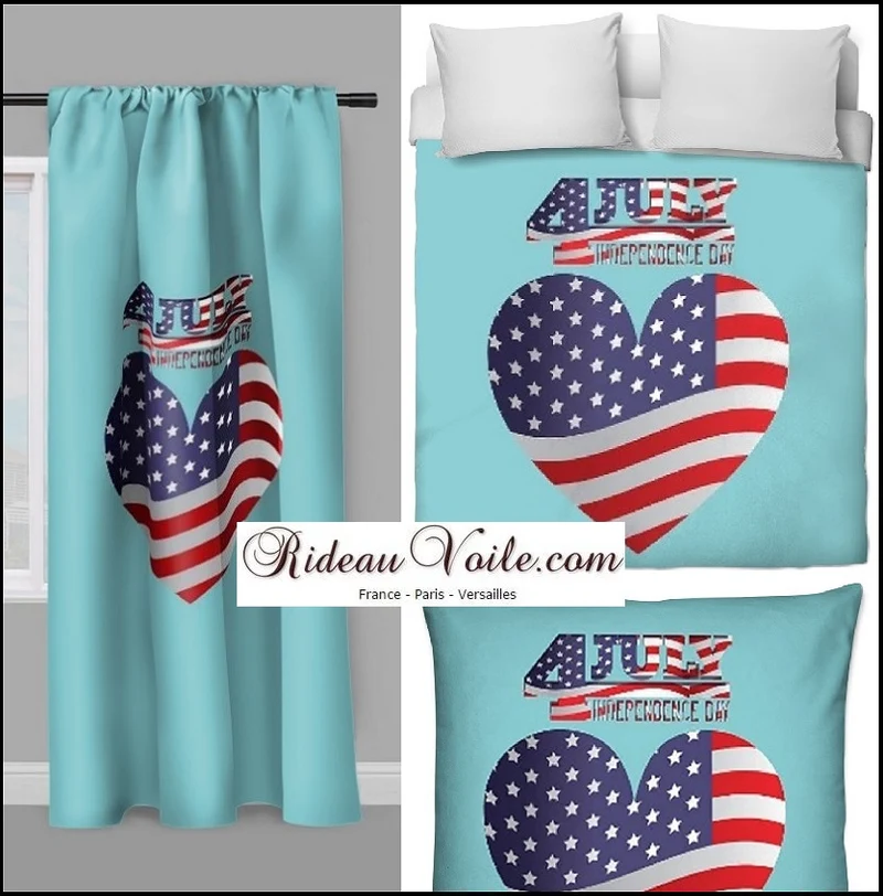 Tissu au mètre imprimé Love Amérique cœur Drapeau USA