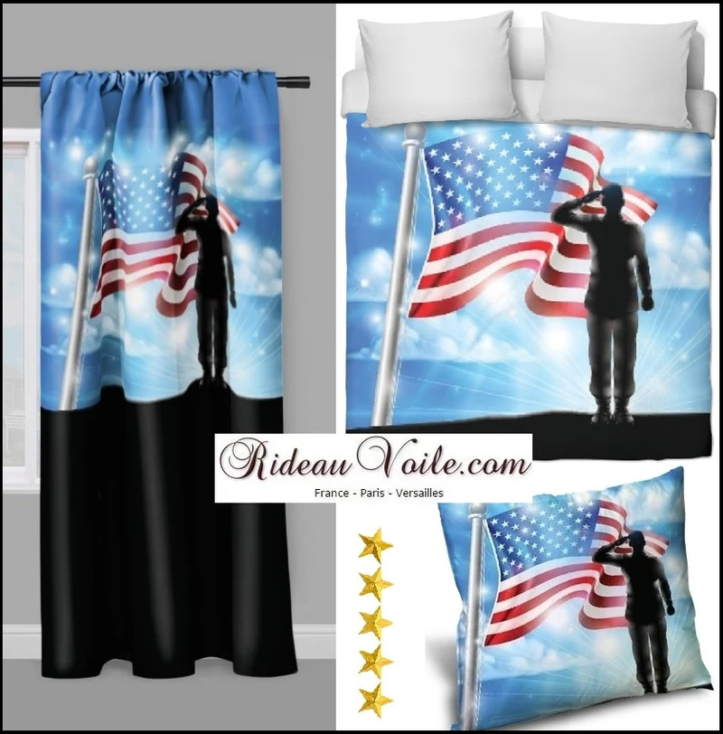 Tissu au mètre Héro Américain salut Drapeau USA motif rideau couette