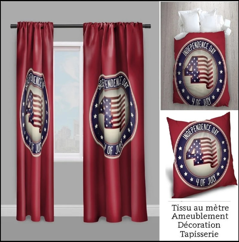 Tissu au mètre drapeau motif USA rideau coussin couette bleu rouge