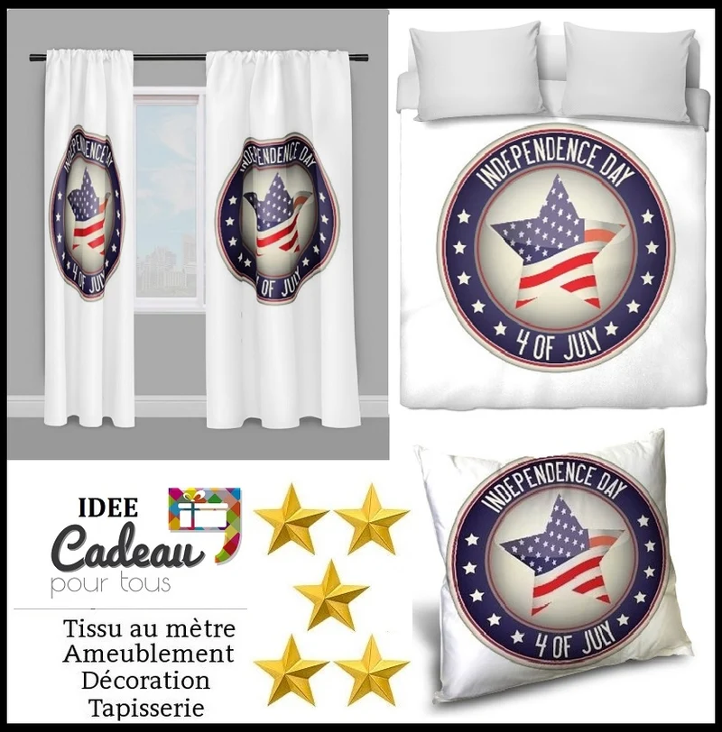 Tissu au mètre drapeau motif USA rideau coussin couette Independence Day